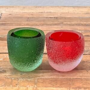 Vtg Red Fifth Avenue Geode Frosted Votive Glass Candle Holders Set Of 2
